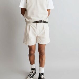 Madewell Men's Pleated Cotton-Linen Shorts in Cream Size 34